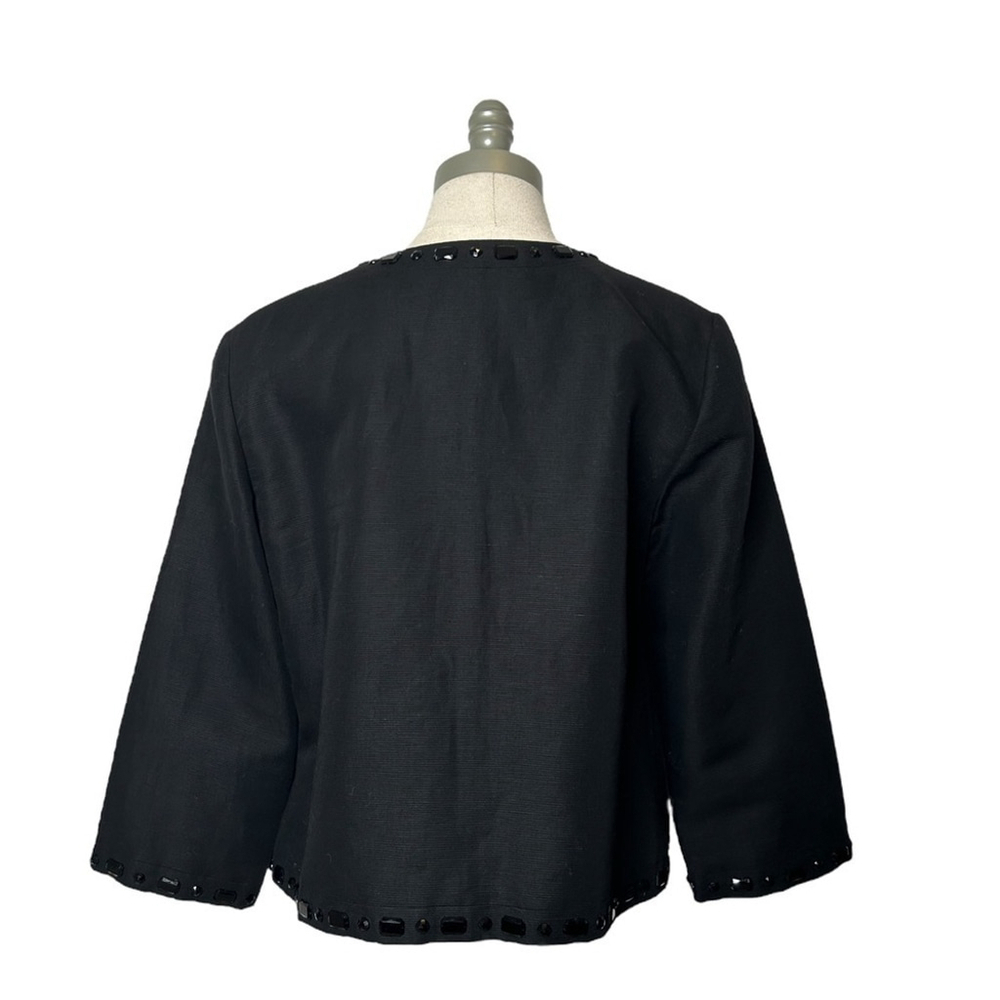 Sigrid Olsen Black Beaded Linen Cotton Blend Suit Separate Open Jacket Size 14 - Picture 12 of 16